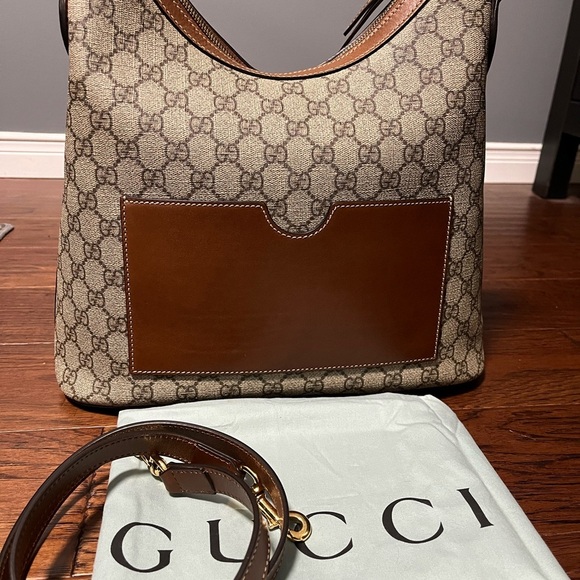 Authentic GUCCI GG Supreme Monogram Linea A Hobo Brown - Picture 3 of 13